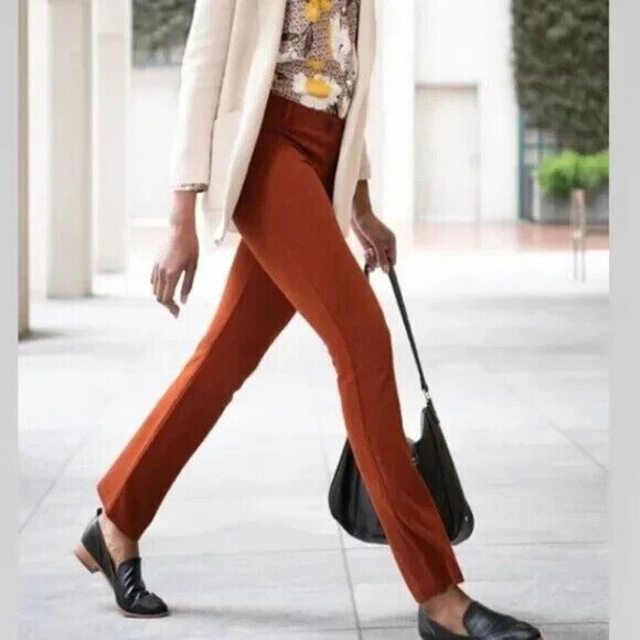 Betabrand Dress Yoga‎ Pants Petite Medium Rust Jacquard Diamond Pull On Straight - Picture 1 of 12